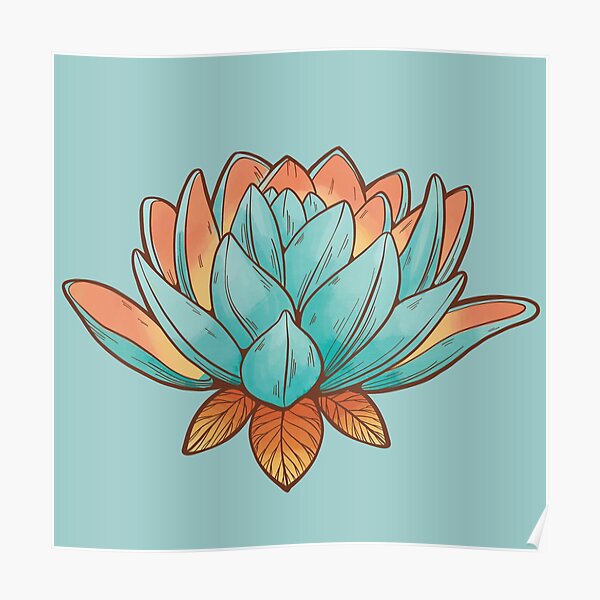 Lotus Flower Digital Graphic Design - Lightblue Poster