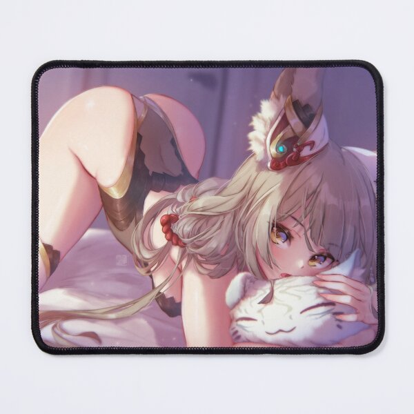 Anime girls animal ears big boobs sleeping white hair Play Gaming Mat Desk