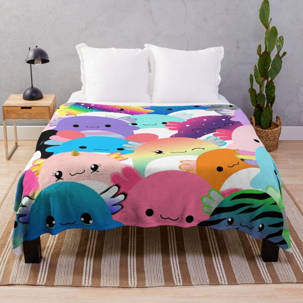 Axolotl Bedding Set Pink and Blue Axolotl Pattern Kawaii Twin Fitted Sheet