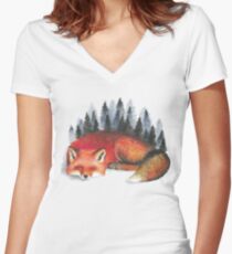 Sleeping Fox Tailliertes T-Shirt mit V-Ausschnitt