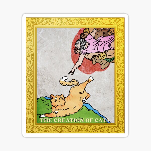 Funny Famous Paintings Featuring Cats-The Creation of Adam Sticker