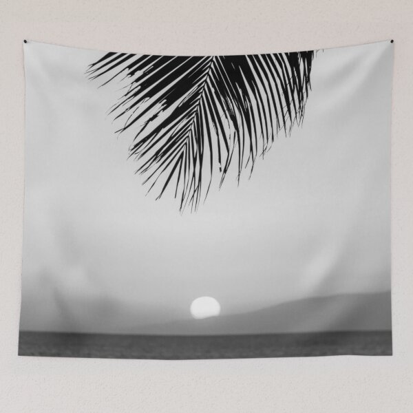 Item preview, Tropical, Palm Leaves, Palm Trees, Summer, Sky, Sunset, Black and White designed and sold by Magic Love Art Print.