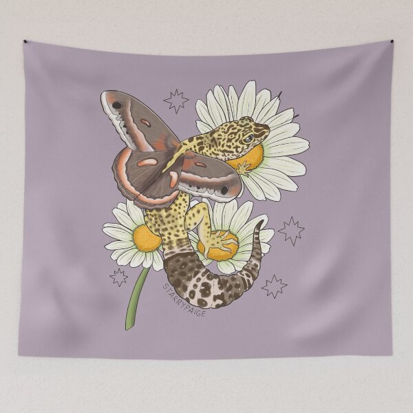 Item preview, Fairy Leopard Gecko con alas de polilla Cecropia y margaritas designed and sold by Paige Penrose.
