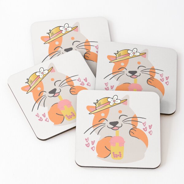 Item preview, Aesthetic Cat Drinking Boba designed and sold by EMRASDesigns.