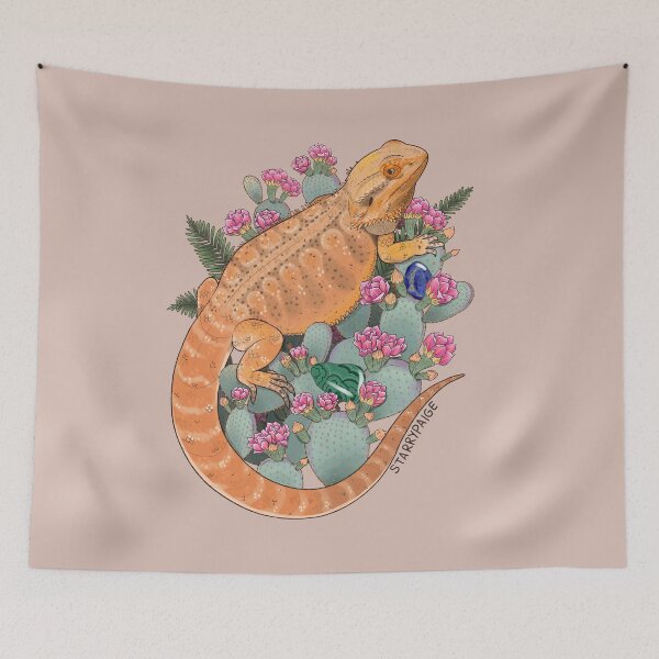 Item preview, Bearded Dragon with Blooming Opuntia Cactus and Boston Ferns with Crystals designed and sold by Paige Penrose.