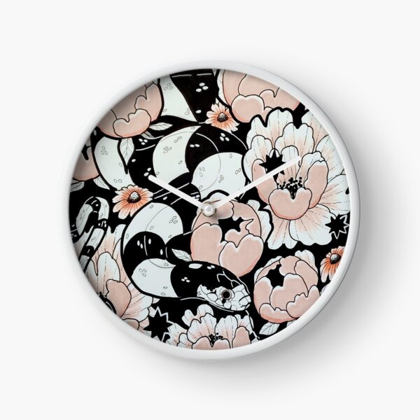 California Kingsnake with Peonies and Black-Eyed Susan Flowers Clock