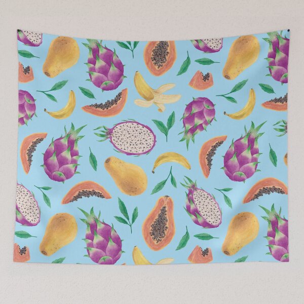 Item preview, Tropical fruit pattern, blue background designed and sold by adrstefanska.