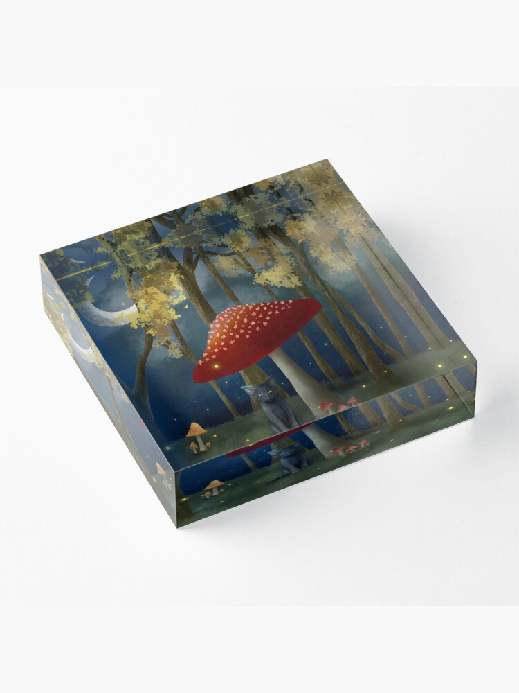 Alternate view of Black Cat in a Fairy Forest Acrylic Block