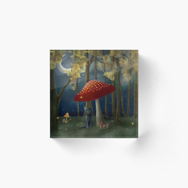 Black Cat in a Fairy Forest Acrylic Block