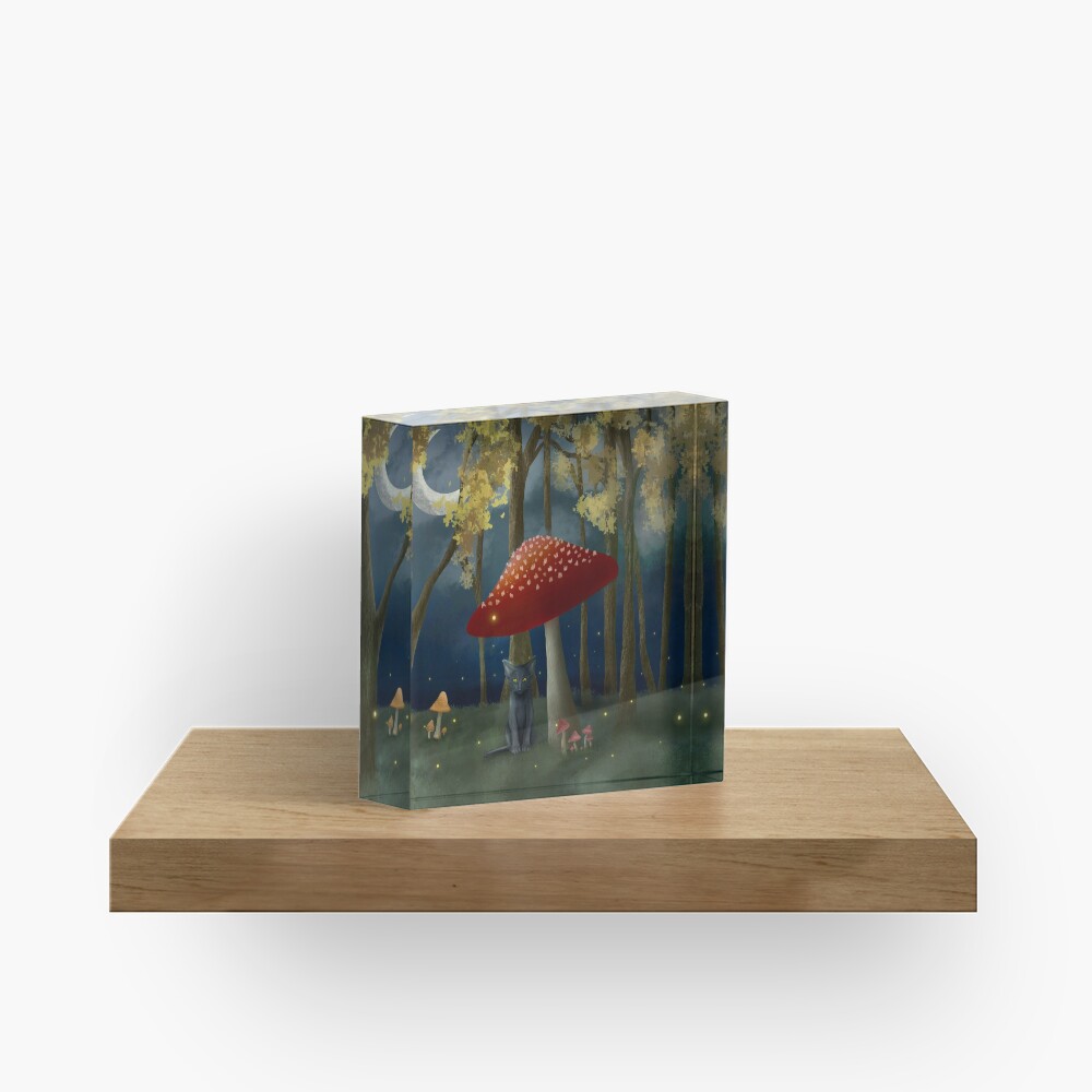 Black Cat in a Fairy Forest Acrylic Block