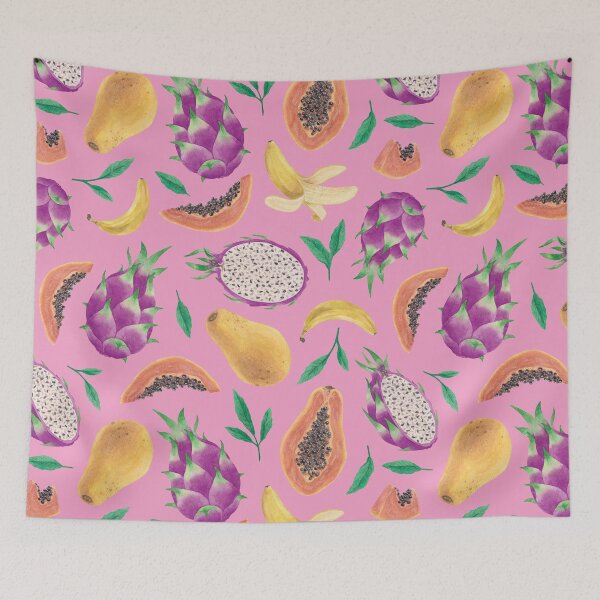 Item preview, Tropical fruit pattern, pink background designed and sold by adrstefanska.