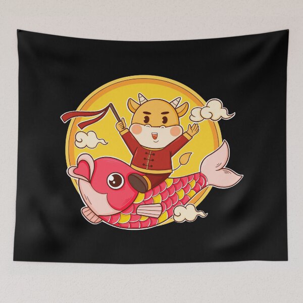 Item preview, Cute Kawaii Ox Riding a Koi Fish  designed and sold by Red-ElYoubi.