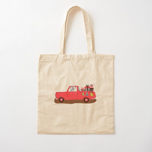 EH Holden Ute filled with Christmas presents and adorned with Christmas stockings with a Kangaroo at the drivers seat! Cotton Tote Bag