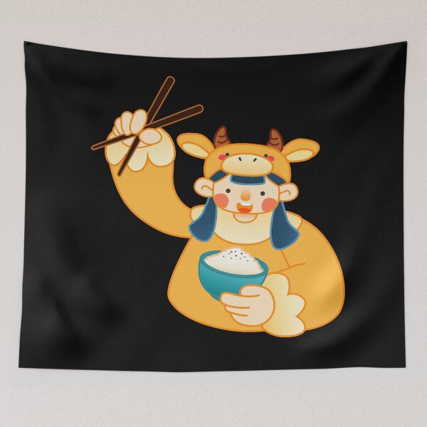 Item preview, Child in ox costume holding rice bowl and chopsticks designed and sold by Red-ElYoubi.