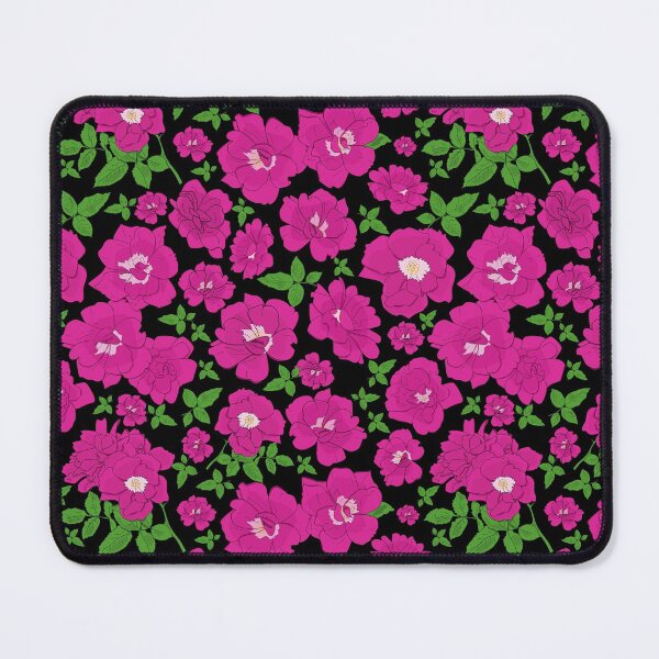 Item preview, Retro Ramblin' Rose Pink and Green on Black Repeat 5748 designed and sold by Art in My Loft.
