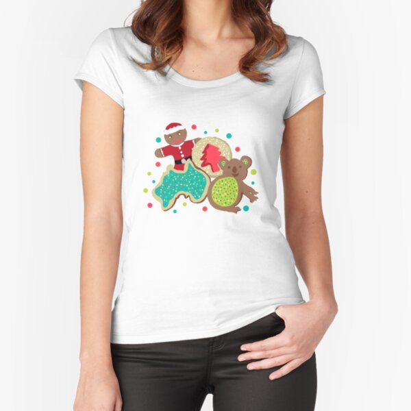 Christmas cookies with Koala, gingerbread man, Australia shape and christmas tree Fitted Scoop T-Shirt