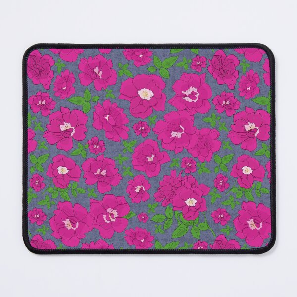 Item preview, Retro Ramblin' Rose Pink and Green on Grey Blue Repeat 5748 designed and sold by Art in My Loft.