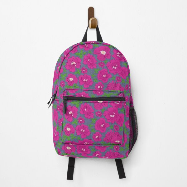 Item preview, Retro Ramblin' Rose Pink and Green on Grey Blue Repeat 5748 designed and sold by Art in My Loft.