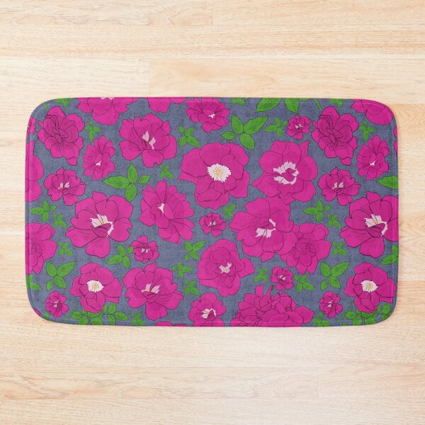 Item preview, Retro Ramblin' Rose Pink and Green on Grey Blue Repeat 5748 designed and sold by Art in My Loft.