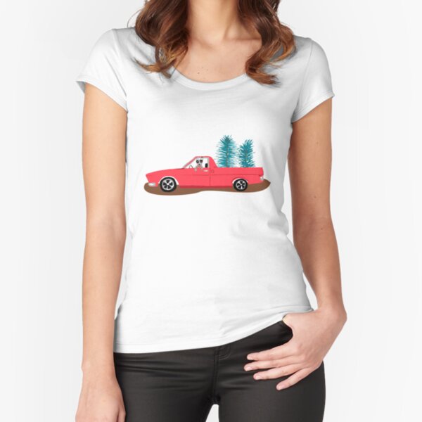 HQ Holden Ute with Christmas trees in the back and a dog hanging out the window Fitted Scoop T-Shirt