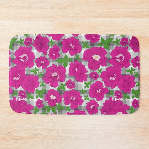Item preview, Retro Ramblin' Rose Pink and Green on Grey Plaid Repeat 5748 designed and sold by Art in My Loft.