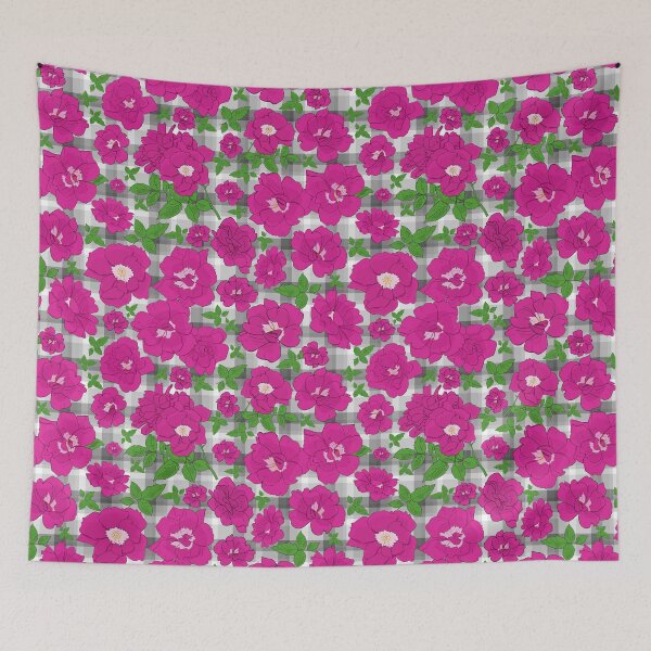 Item preview, Retro Ramblin' Rose Pink and Green on Grey Plaid Repeat 5748 designed and sold by Art in My Loft.