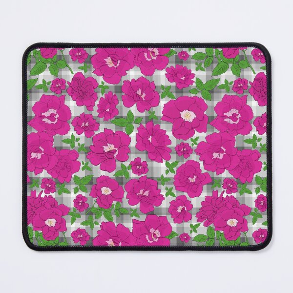 Item preview, Retro Ramblin' Rose Pink and Green on Grey Plaid Repeat 5748 designed and sold by Art in My Loft.
