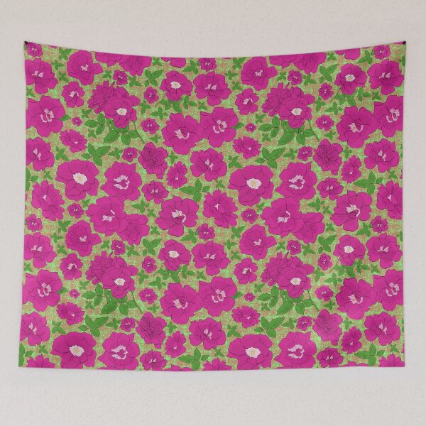 Item preview, Retro Ramblin' Rose Pink and Green on Textured Green Repeat 5748 designed and sold by Art in My Loft.