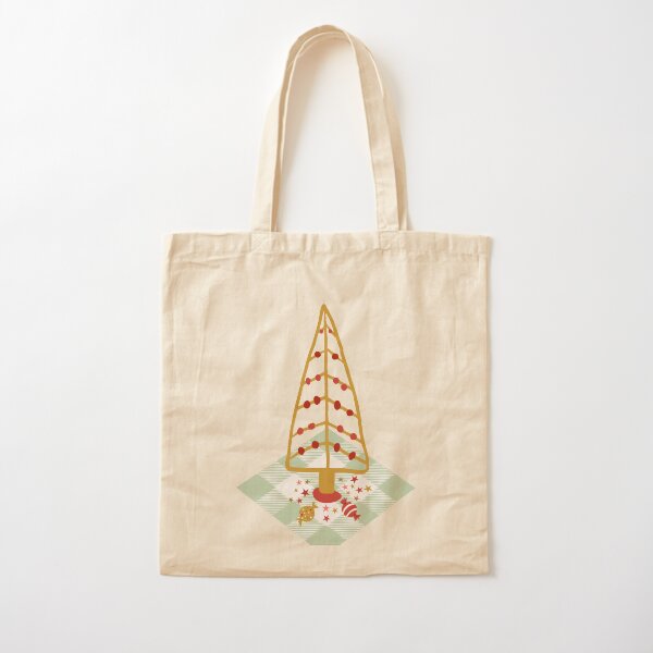 Christmas Tree on checkered cloth with stars and chocolates Cotton Tote Bag
