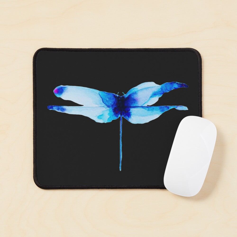 Beautiful Watercolor Abstract Blue Dragonfly Mouse Pad