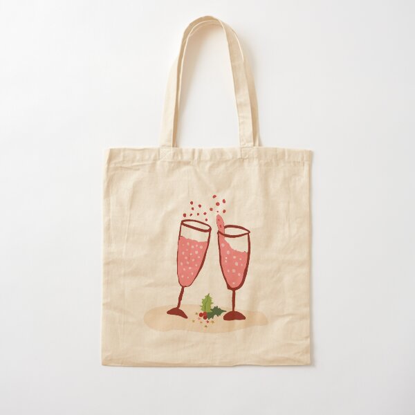 Pink champagne cheers - sweet illustration of Christmas drinks - pink bubbles Cotton Tote Bag