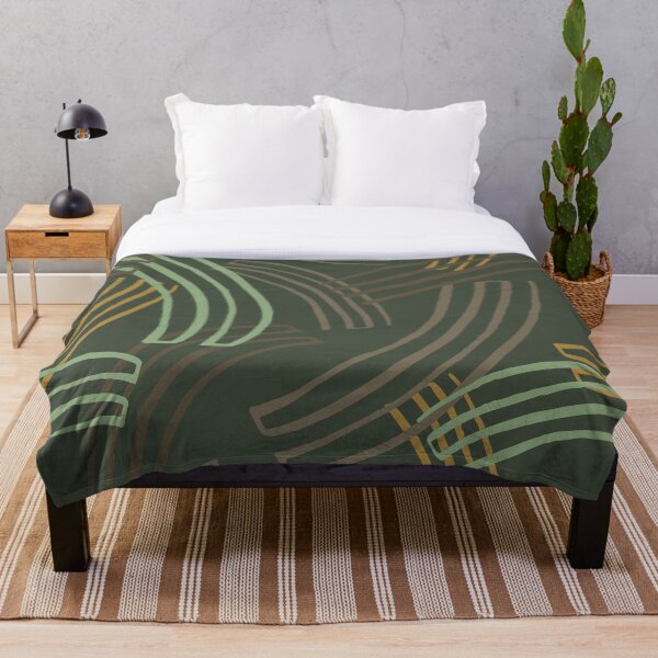 Boho natural green curves abstract design Throw Blanket