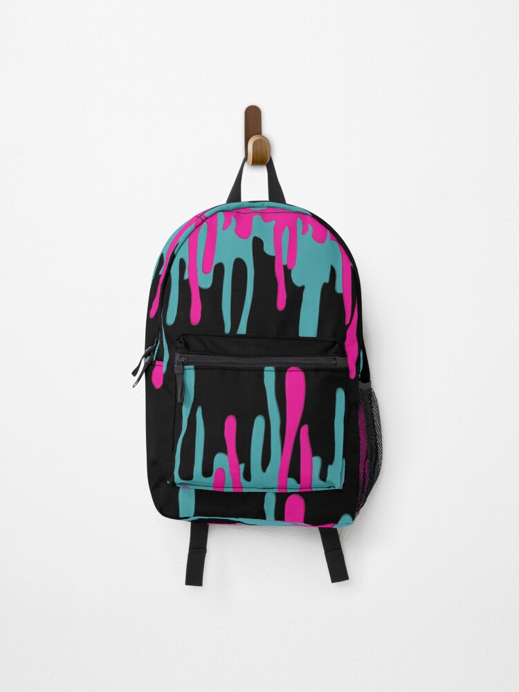 Turquoise and Fuchsia Paint Drip Effect Modern and Colorful Black Backpack,  Backpack for School Teenagers. Backpack by Mycutedesings-1