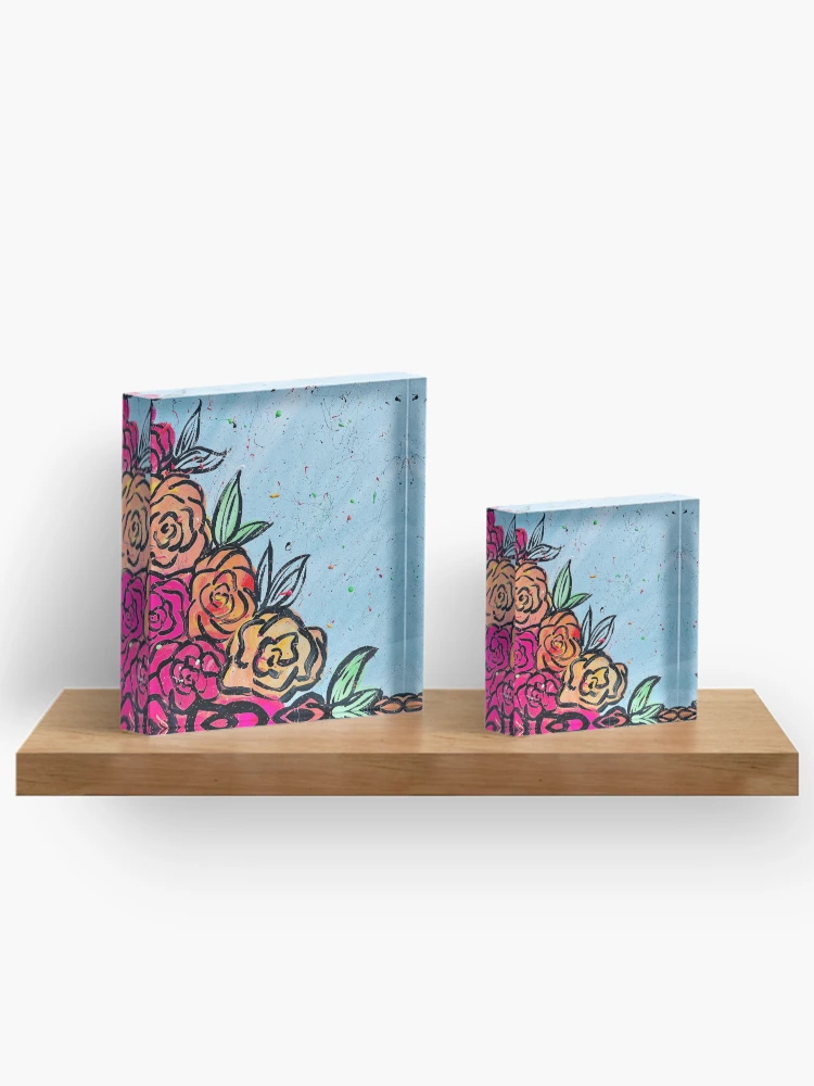 Thumbnail 3 of 5, Acrylic Block, Color Punch Roses designed and sold by RhyAndBlues.