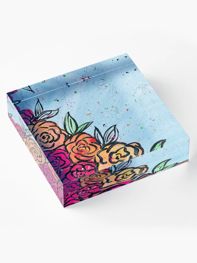 Thumbnail 4 of 5, Acrylic Block, Color Punch Roses designed and sold by RhyAndBlues.