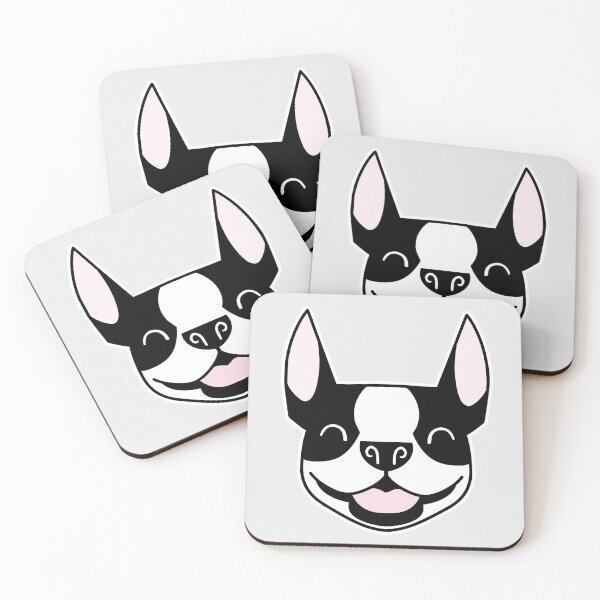 Item preview, Smiling Boston Terrier face in black and white - cartoon Boston silhouette - Smooshface United - Boston Terrier gift designed and sold by smooshfaceutd.