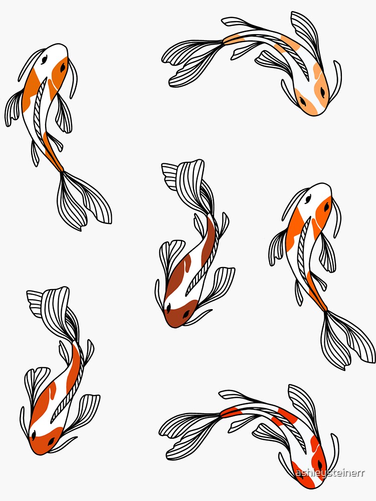 Thumbnail 3 of 3, Sticker, Six Orange Koi Fish Sticker Pack designed and sold by ashleysteinerr.