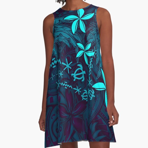 Polynesian Tribal Tropical Abstract A-Line Dress