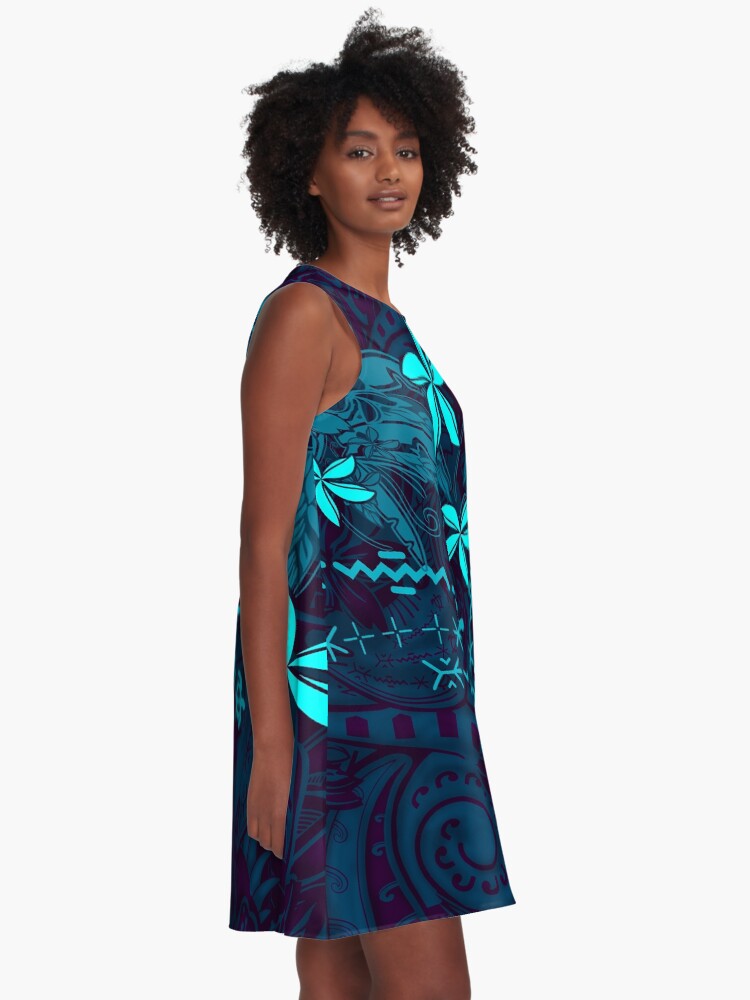 Alternate view of Polynesian Tribal Tropical Abstract A-Line Dress