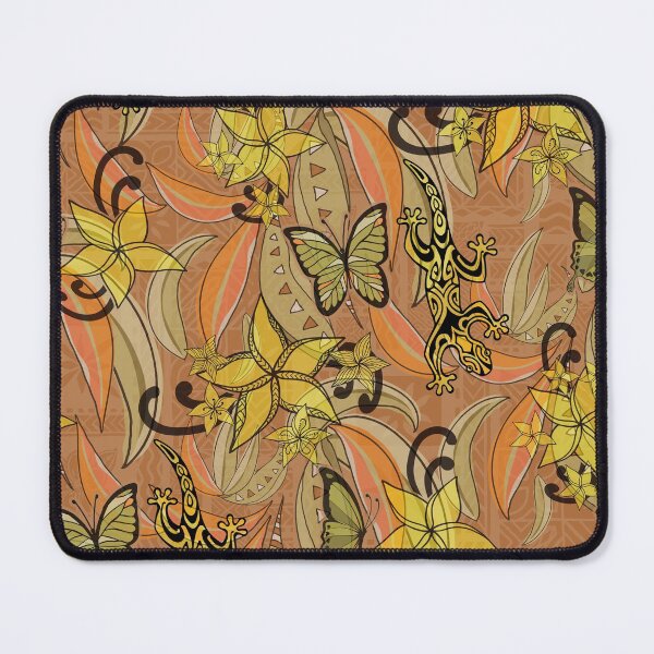 Item preview, Polynesian Vintage Golden Citrus Sunset Jungle Gecko And Butterflies Tribal Abstract  designed and sold by sunnthreads.