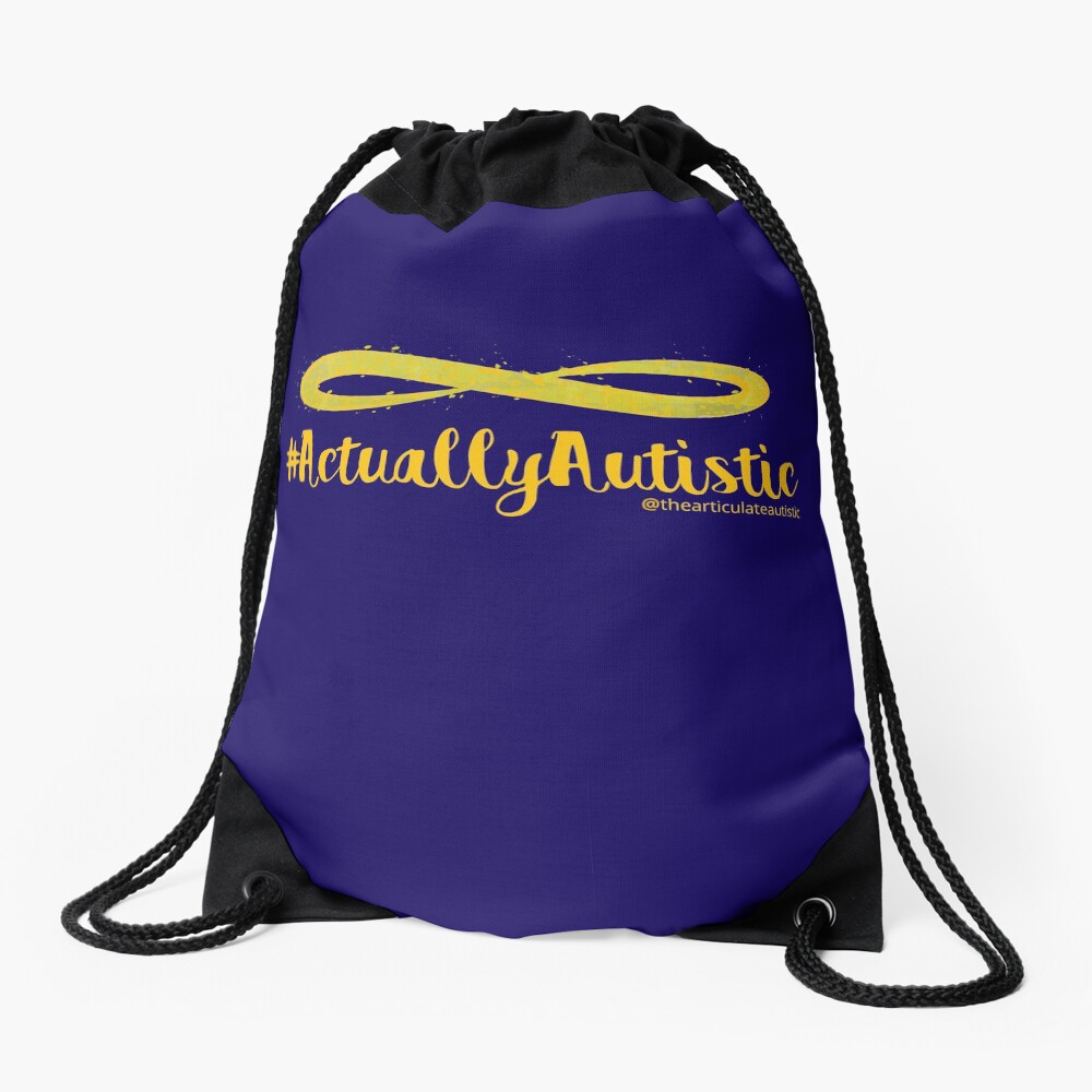 The Articulate Autistic Gold Infinity Logo Drawstring Bag