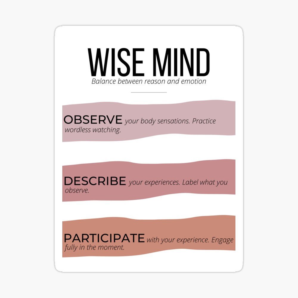 Wise Mind DBT Skill in Dialectical Behavior Therapy - Counselors and Mental  Health Poster for Sale by Radical Therapy Prints