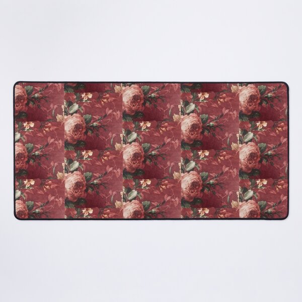 Shabby Chic Vintage Cabbage Rose Burgundy Wallpaper Art Desk Mat