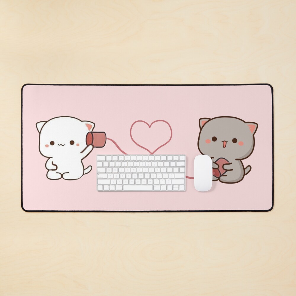 peach and goma mochi cat Mouse Pad