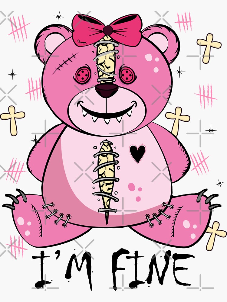 Goth Pastel Teddy Bear Gothic Kawaii Voodoo Plush Toy Sticker for