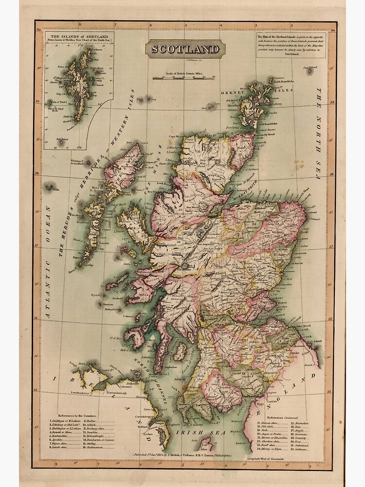 Thumbnail 3 of 3, Canvas Print, Vintage Map of Scotland (1814) designed and sold by BravuraMedia.