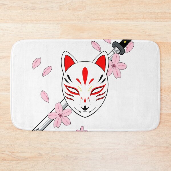 Item preview, Kitsune mask with a katana, yokai, japanese aesthetic sakura flowers, japanese traditional art inspiration, designed and sold by shodark.