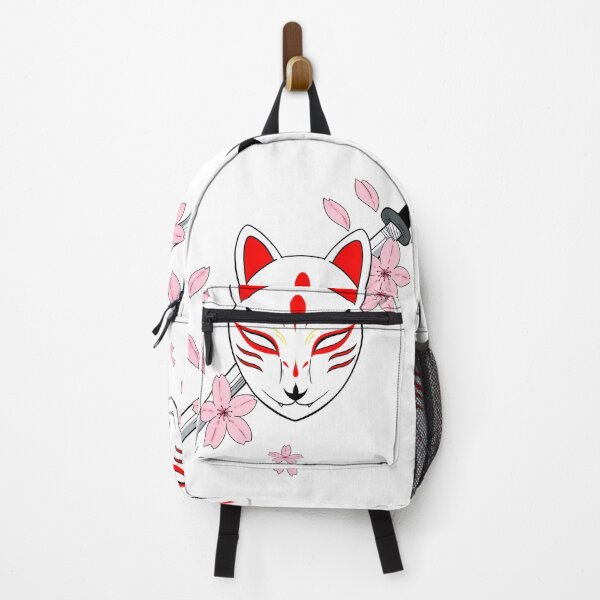 Item preview, Kitsune mask with a katana, yokai, japanese aesthetic sakura flowers, japanese traditional art inspiration, designed and sold by shodark.