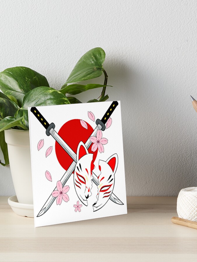 Japanese Aesthetic Kitsune Fox Mask Art Greeting Card for Sale by