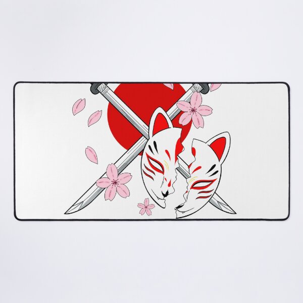 Item preview, Kitsune mask with a katana, yokai, japanese aesthetic sakura flowers, japanese traditional art inspiration, designed and sold by shodark.